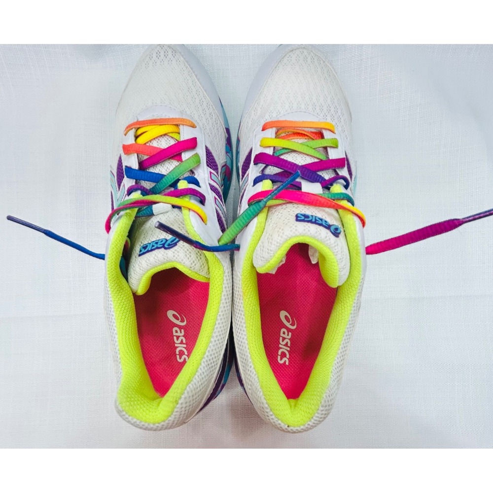 Asics Gel-Frantic 7 Running Shoes Womens 10 White Purple Teal Rainbow Sneakers - Picture 6 of 15